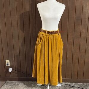 Yellow Gold Midi A-Line Skirt with Pleats
